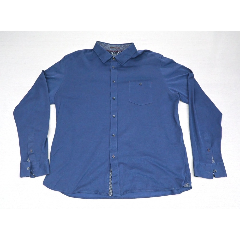 Ted Baker Mens 7 Blue Textured Button Up Shirt Spread Collar Polka Dot Contrast
